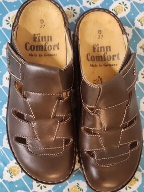 Finn Comfort Java Clog Brown Leather Made in Germany EU 37 D US 7 Wide